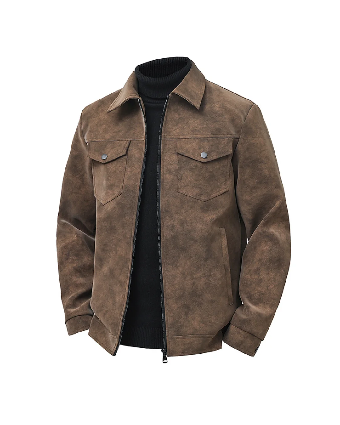 Men’s Retro PU Leather Lapel Jacket – Casual Loose-Fit American Style